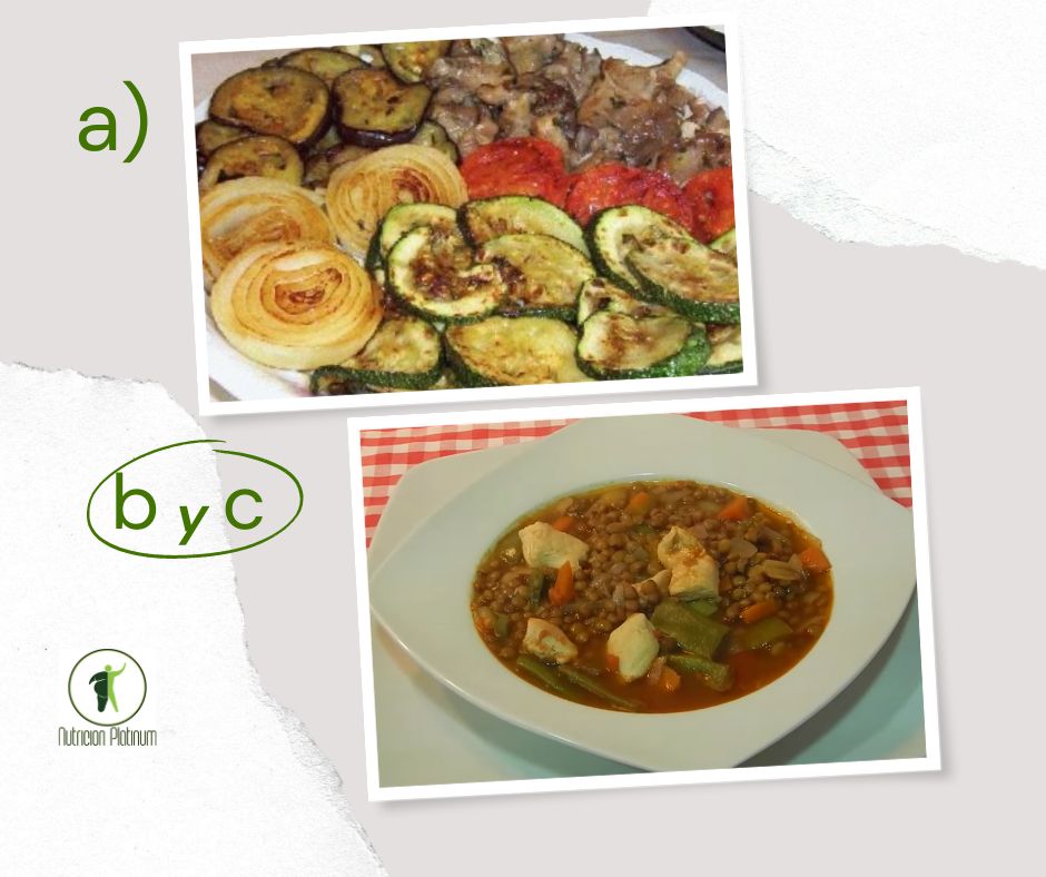 Parrillada de verduras con lentejas con pollo